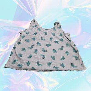 MyStyle 100% Cotton 1X White Tank With Polka Dots and Tropical Leaves